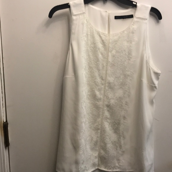 White House Black Market Tops - WHBM white lace sleeveless chiffon blouse EUC White House Black Market Tops - WHBM white lace sleeveless chiffon blouse EUC